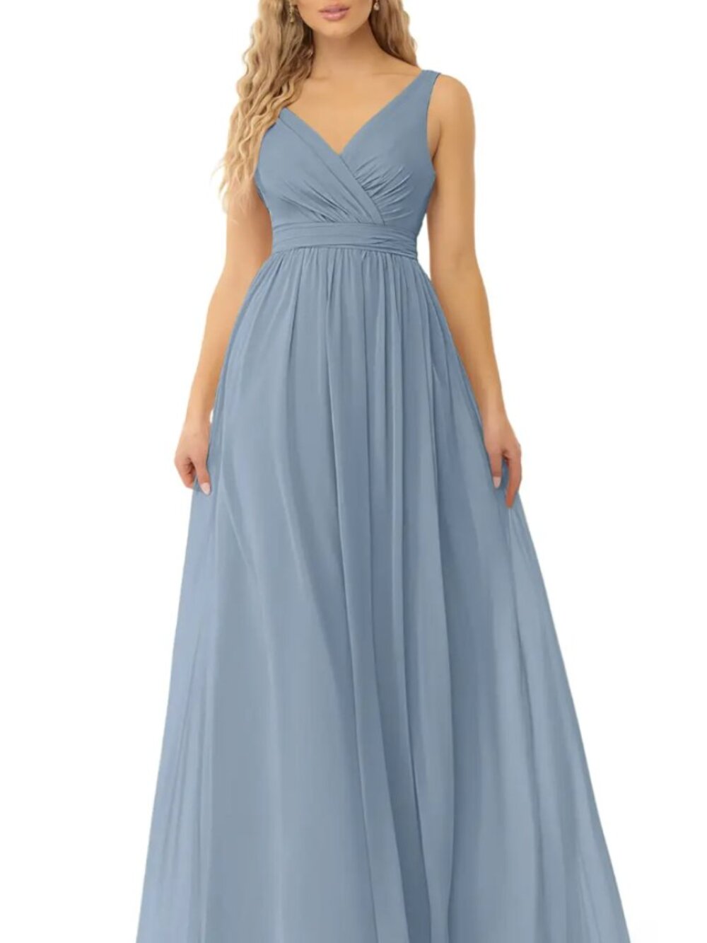 Azazie Kora Slate Blue A-Line Pleated Chiffon Dress Size 12